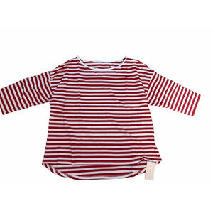 NEW 3/4 Length Sleeve Cotton Top Striped Boat Neck Shirt L
